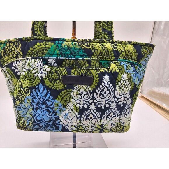 Vera Bradley Quilted Tote Bag - Blue & Green Paisley Pattern - Shoulder Straps - - Picture 1 of 8